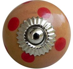 Beige Red Dotted Round Ceramic Knob