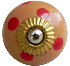 Beige Red Dotted Round Ceramic Knob