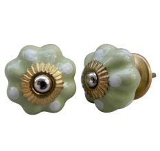 Light Lime White Polka Dresser Knob