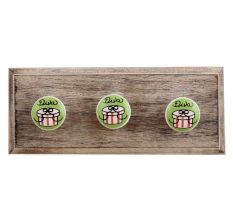 Diva Pea Green Ceramic Flat Wooden Hooks