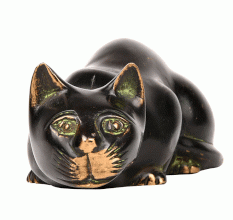 Bronze Sitting Black Cat Sculpture