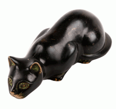 Bronze Sitting Black Cat Sculpture