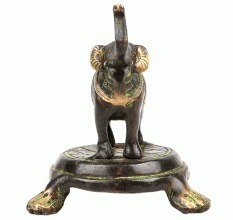 Blackened Bronze Indian Elephant on Turtle Statue
