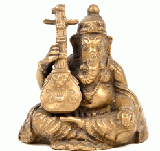 Seated Elephant God Ganesh Statue Playing Veena