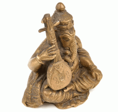 Seated Elephant God Ganesh Statue Playing Veena