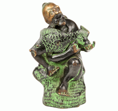 Chinese Bronze Sculpture Figurine Fish Basket