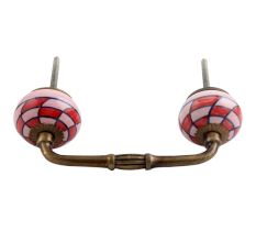 Pink Red Check Ceramic Bridge Handle