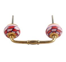Pink Red Check Ceramic Bridge Handle