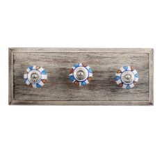 Faded Bluish Ceramic Wooden Hooks