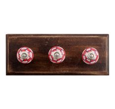 Pink Red Check Ceramic Wooden Hooks