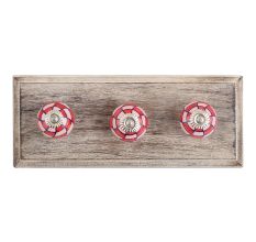 Pink Red Check Ceramic Wooden Hooks