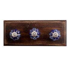 Royal Blue Engraved Melon Ceramic Wooden Hooks