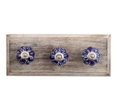 Royal Blue Engraved Melon Ceramic Wooden Hooks