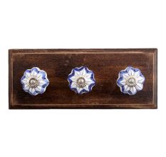 Periwinkle Blue Ceramic Wooden Hooks