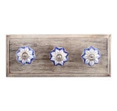 Periwinkle Blue Ceramic Wooden Hooks