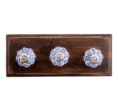 Blue Agapanthus Floral Ceramic Wooden Hooks