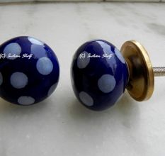 Navy Blue Small Ceramic Polka Knob