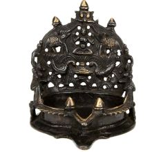 Brass Deepak Hindu God Laxmi Carved Oil Lamp
