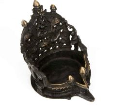 Brass Deepak Hindu God Laxmi Carved Oil Lamp