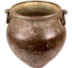 Indian brass Water Vessel with Heavy, Chased Rim with Large Ring Handles