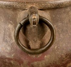Indian brass Water Vessel with Heavy, Chased Rim with Large Ring Handles