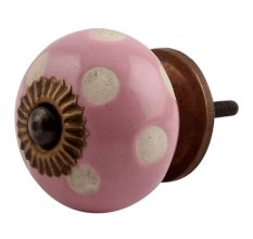 Pink Etched Dot Ceramic Drawer Knob