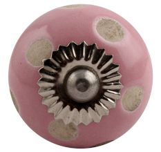 Pink Etched Dot Ceramic Drawer Knob