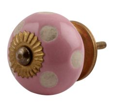 Pink Etched Dot Ceramic Drawer Knob