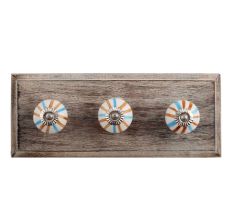 Blue Brown Rays Ceramic Wooden Hooks
