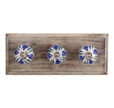 Blue Floral Ceramic Wooden Hooks