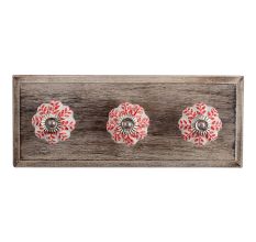 Red Leaf Ceramic Wooden Hooks
