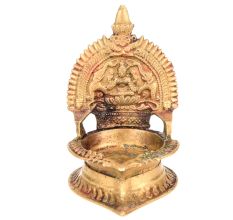 Brass Lamp with a Depiction of Goddess Lakshmi Embossed in It