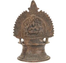 Oil Lamps Hand Cast in Bronze Alloy Depict An Image of Laxmi, Flanked by Two Elephants