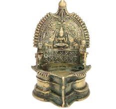 Bronze Oil Lamp with Lakshmi Motif