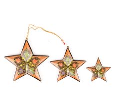 3 Peach Colored Handcrafted Christmas Star Ornaments With Flower Motifs Online
