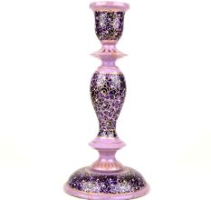 Purple Hand Painted Papier Mache Candle Holder With Violet Border