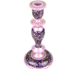 Purple Hand Painted Papier Mache Candle Holder With Violet Border