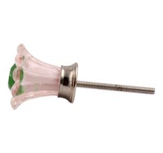 Pink Daisy Green Crystal Glass Drawer Knob