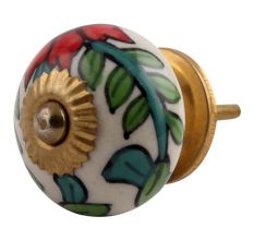 White Leafy Floral Ceramic Knob