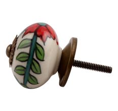 White Leafy Floral Ceramic Knob