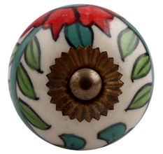 White Leafy Floral Ceramic Knob