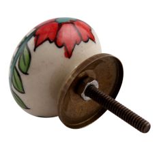 White Leafy Floral Ceramic Knob