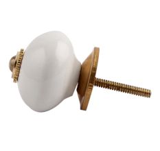 White Golden Fitting Ceramic Cabinet Knob