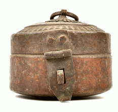 Old Hand Crafted Engraved Brass Round Jewellery Box