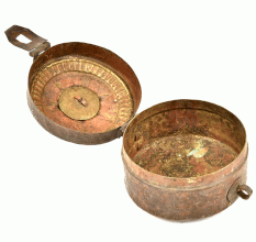 Old Hand Crafted Engraved Brass Round Jewellery Box