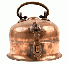 Bronze Rounded Shape Jewellery Box with Bronze Chain Hinges, Handle & Latch Closure