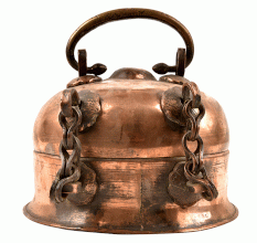 Bronze Rounded Shape Jewellery Box with Bronze Chain Hinges, Handle & Latch Closure