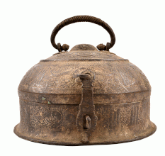 Indian Old Vintage Brass Hand Crafted Engraved Round Storage Box