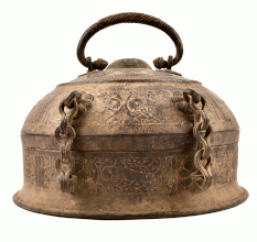 Indian Old Vintage Brass Hand Crafted Engraved Round Storage Box