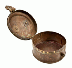 Vintage Old Brass Round Trinket Jewellery Box Rich Patina